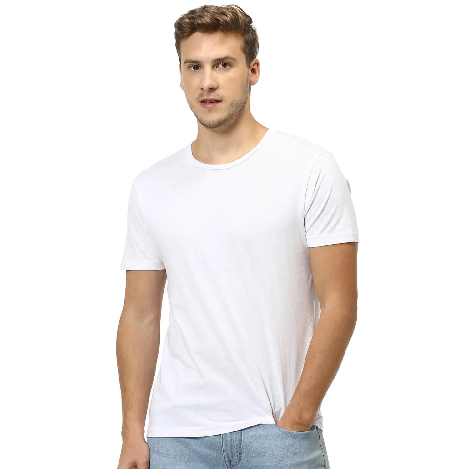 White Solid Cotton T-shirt