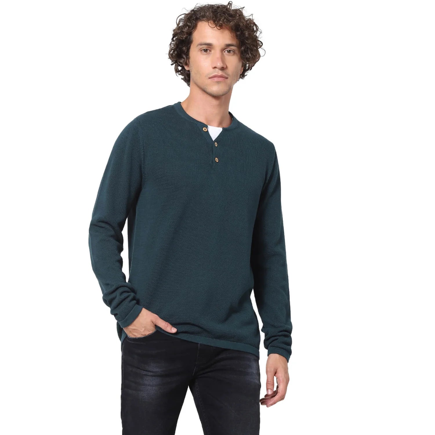 Green Solid Cotton Sweater