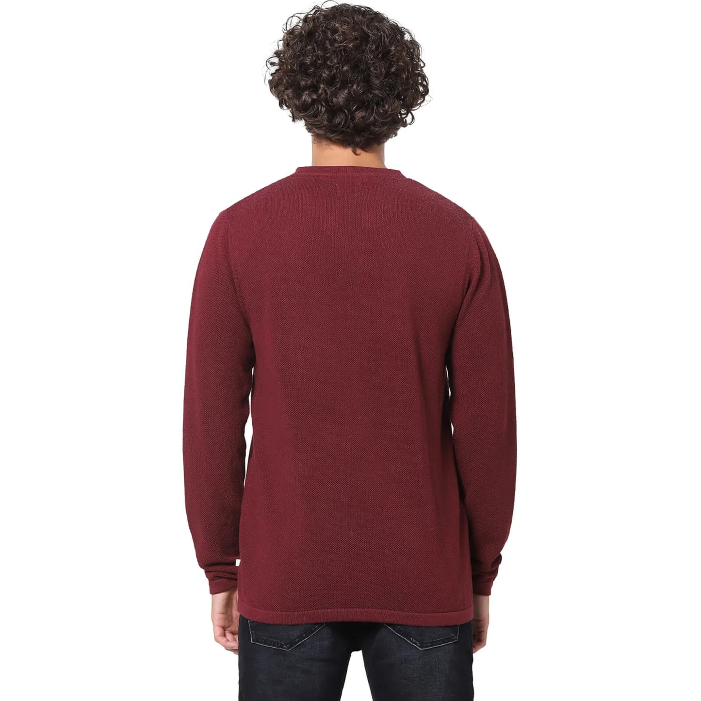 Burgundy Solid Cotton Sweater