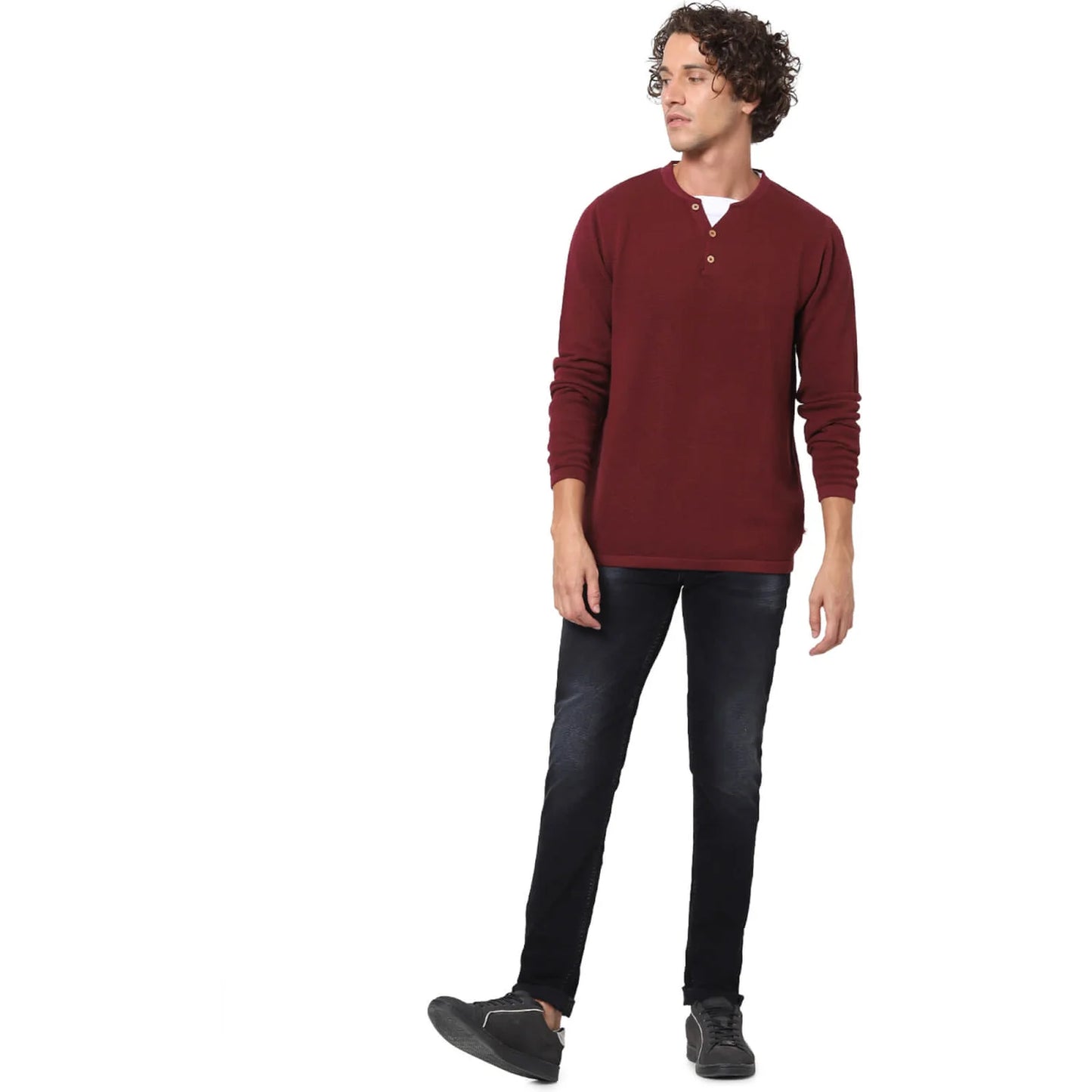 Burgundy Solid Cotton Sweater