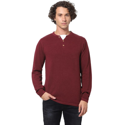 Burgundy Solid Cotton Sweater