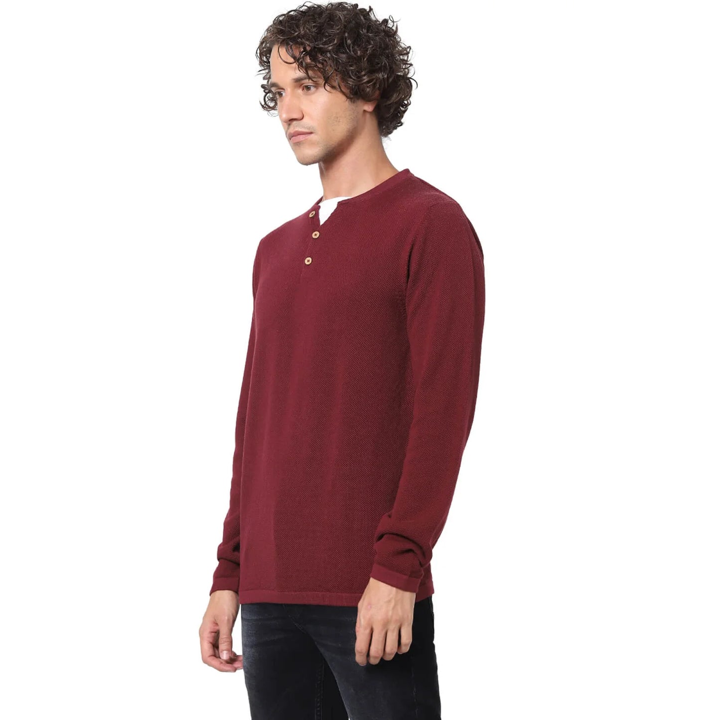 Burgundy Solid Cotton Sweater