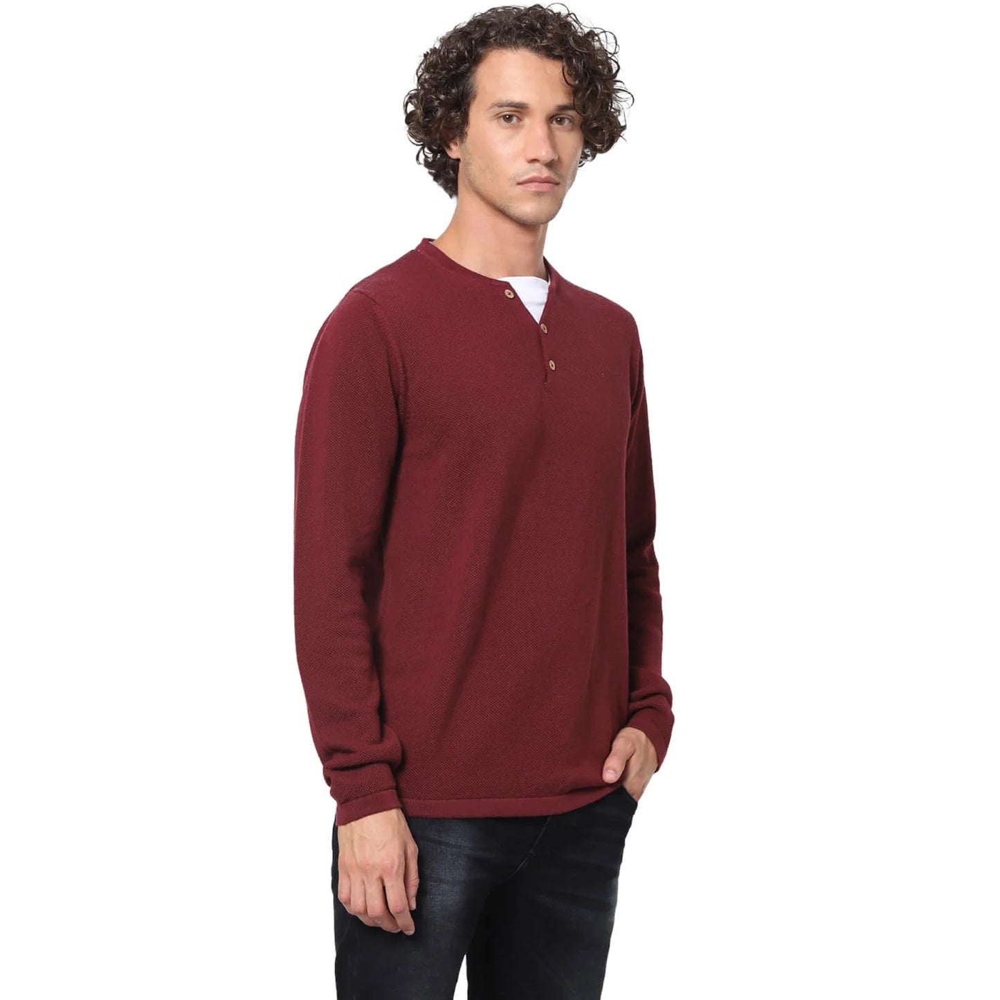 Burgundy Solid Cotton Sweater