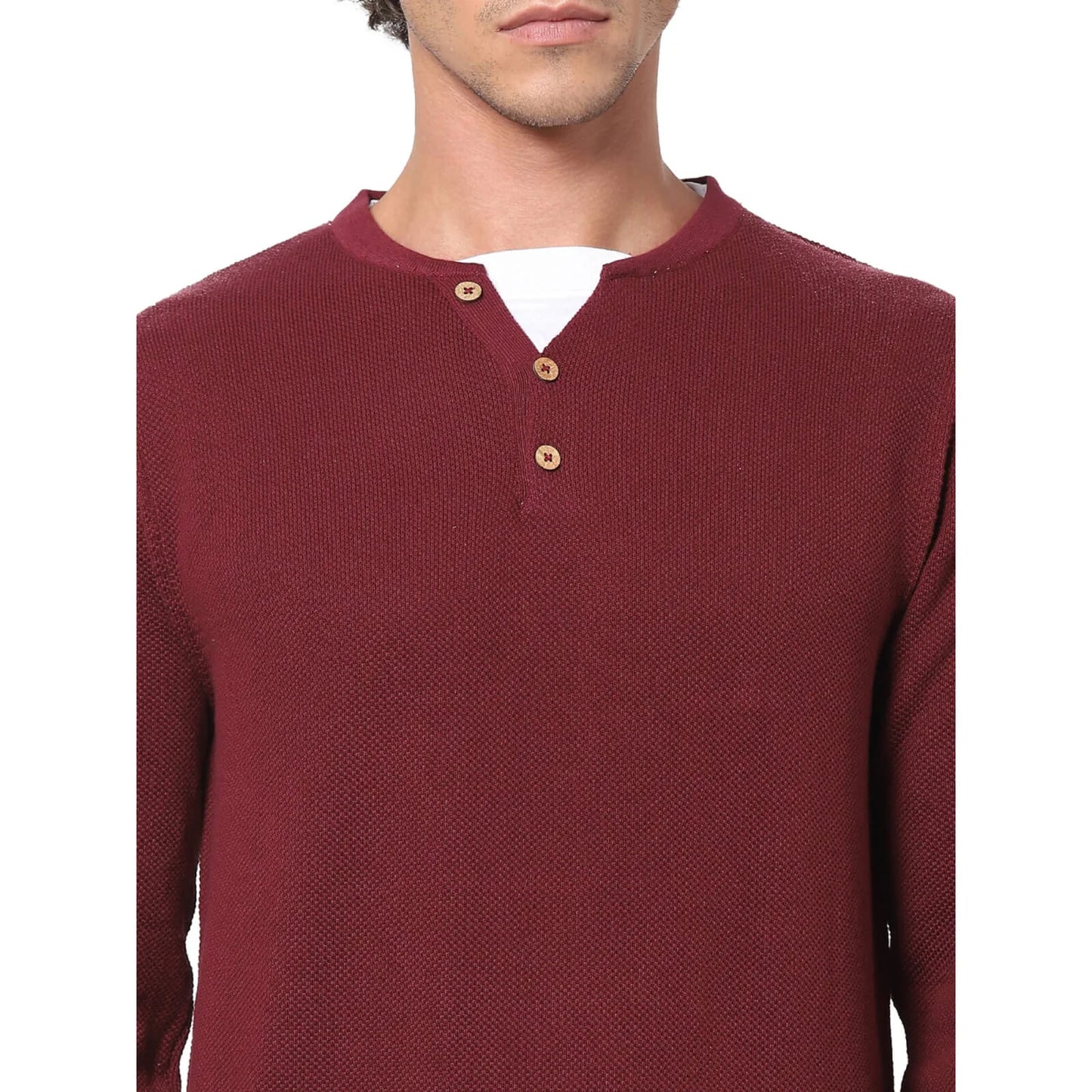 Burgundy Solid Cotton Sweater