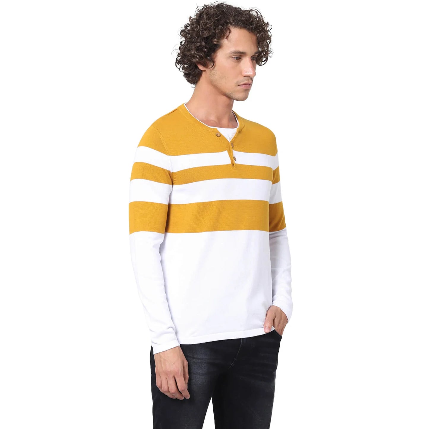 Mustard Striped Cotton Sweater