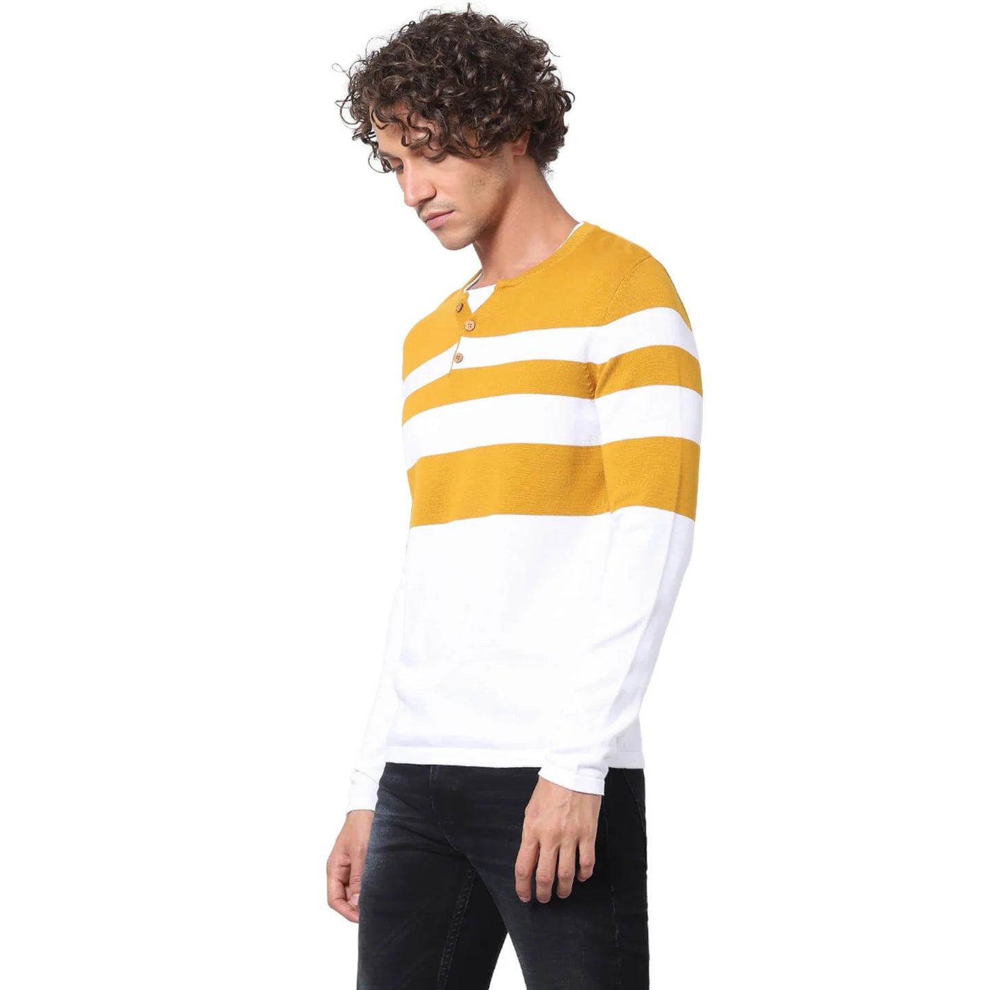 Mustard Striped Cotton Sweater