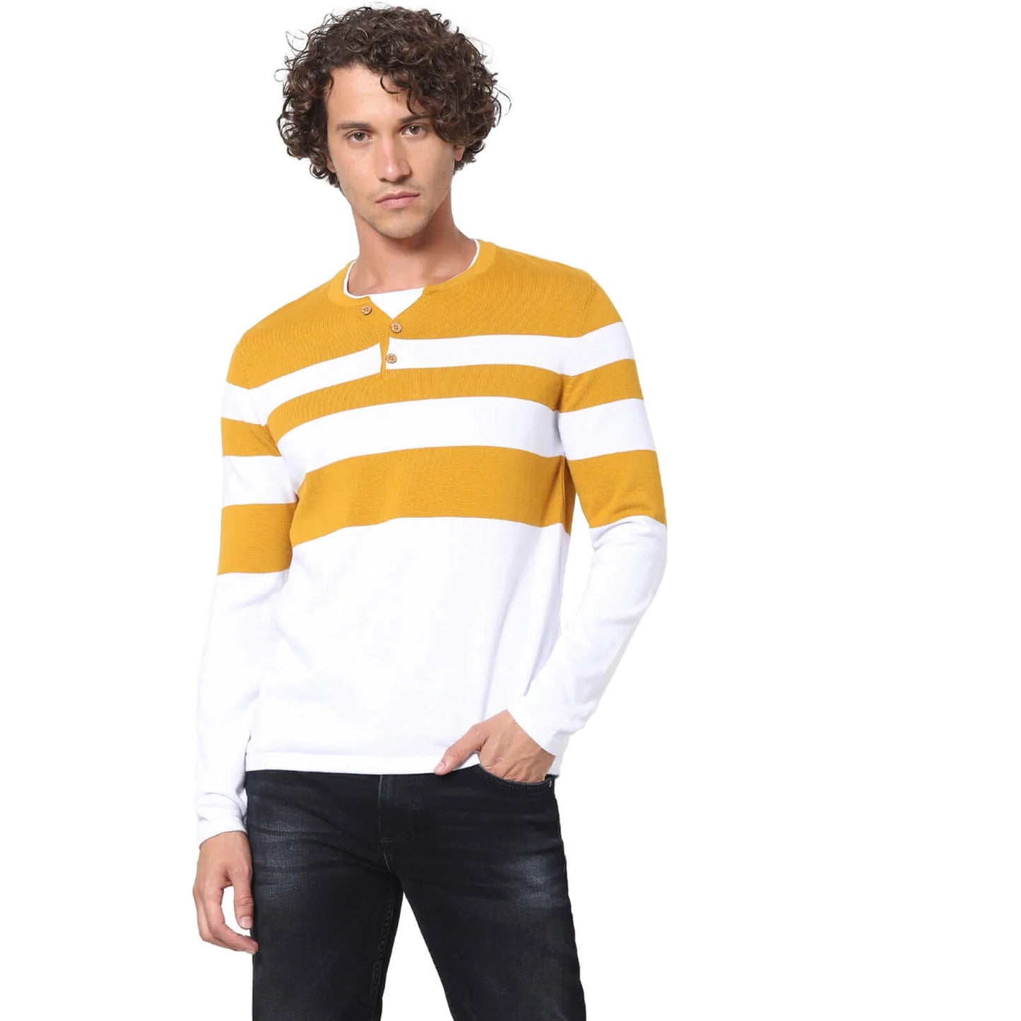 Mustard Striped Cotton Sweater