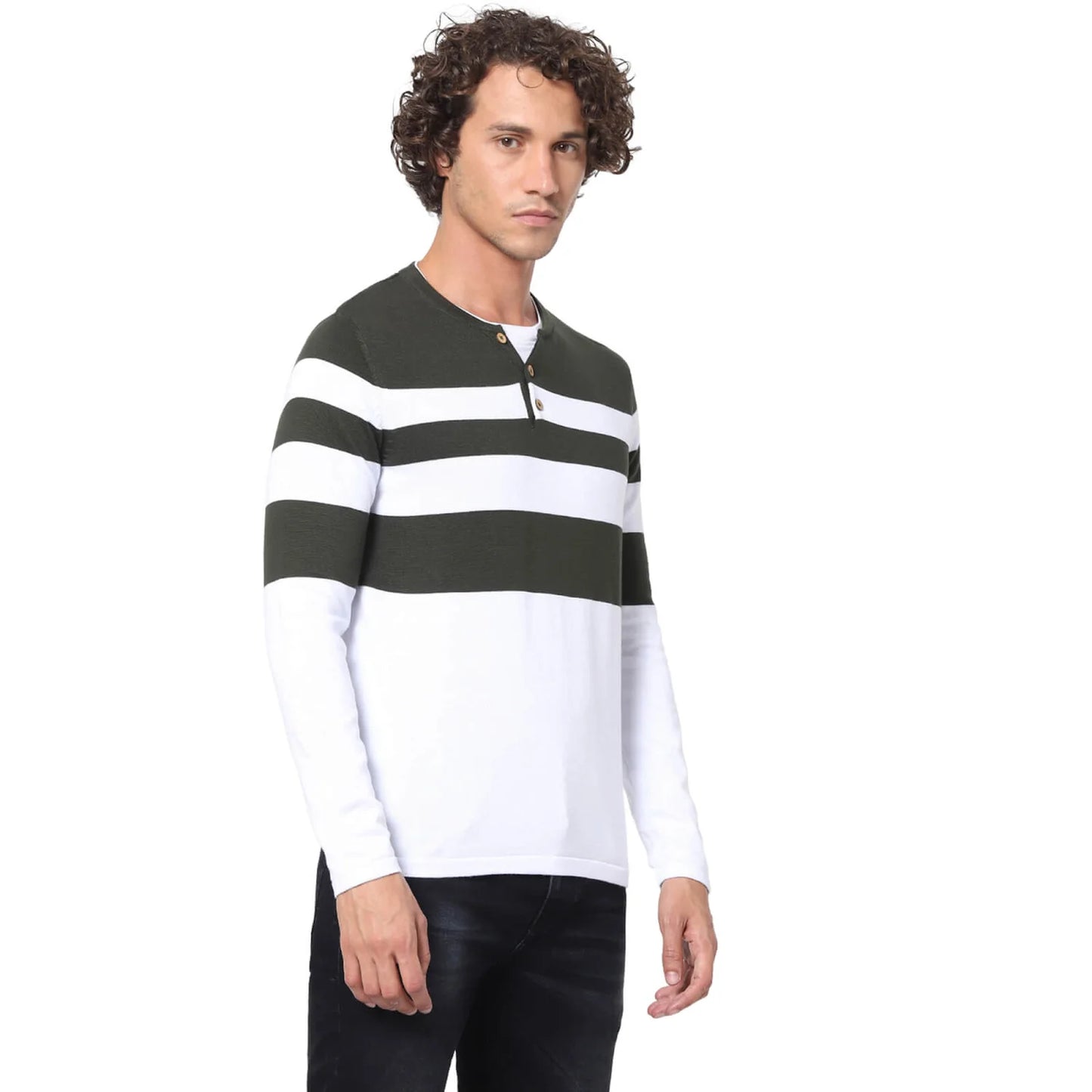 Olive Striped Cotton Sweater