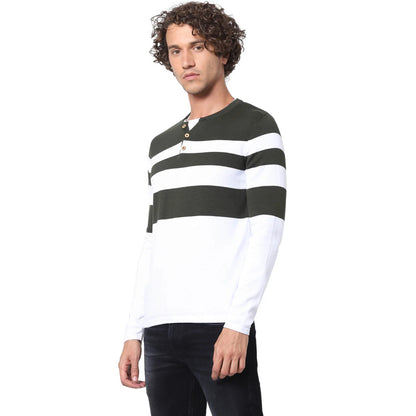 Olive Striped Cotton Sweater