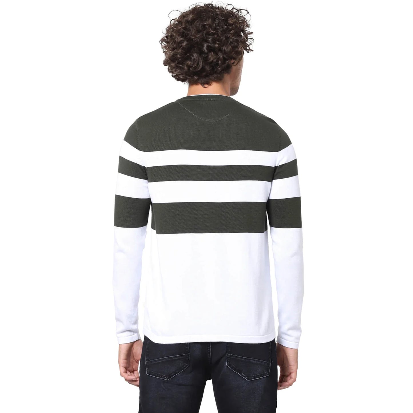 Olive Striped Cotton Sweater