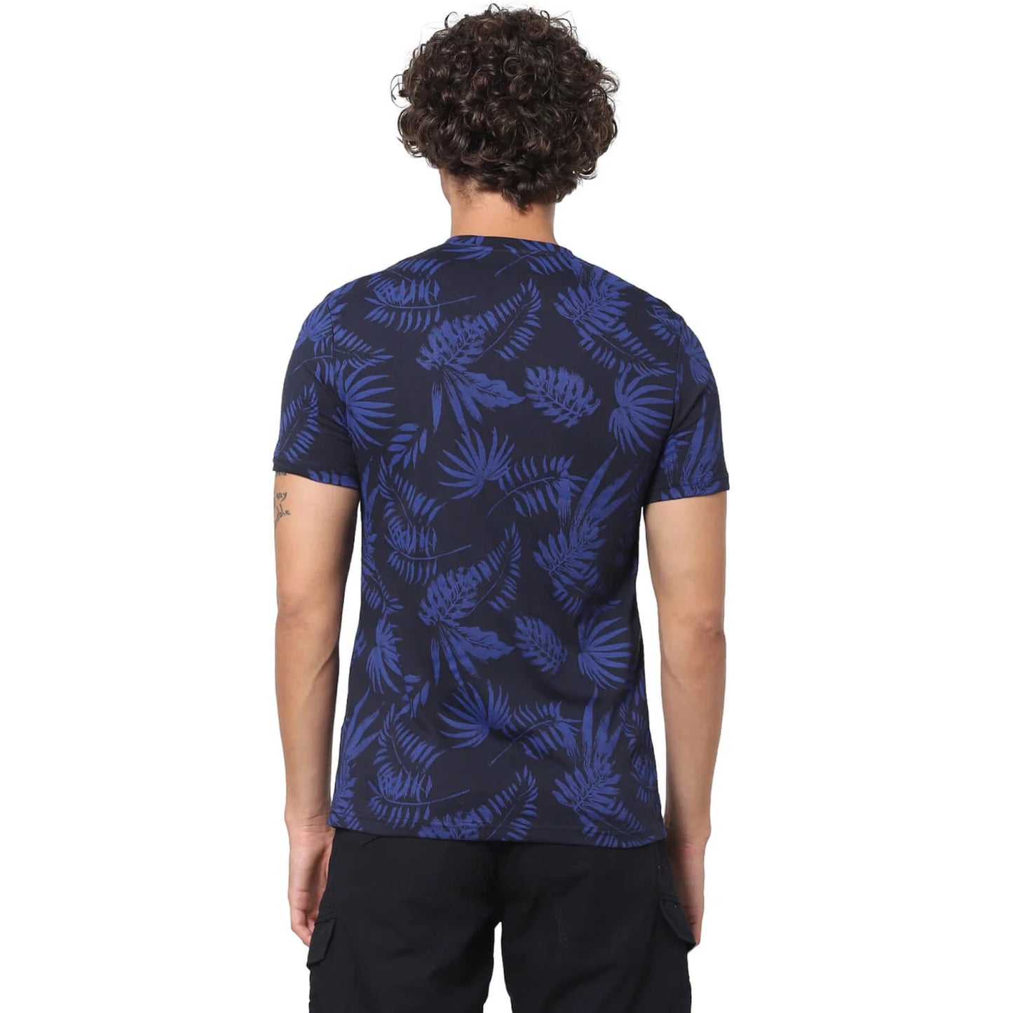 Navy Blue Floral Cotton T-shirt