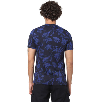 Navy Blue Floral Cotton T-shirt