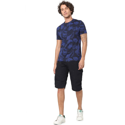 Navy Blue Floral Cotton T-shirt