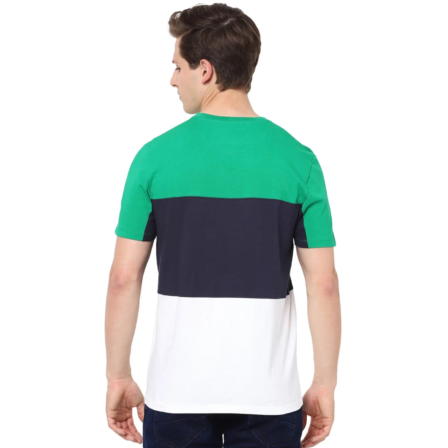 Navy Blue Colourblock Cotton T-shirt