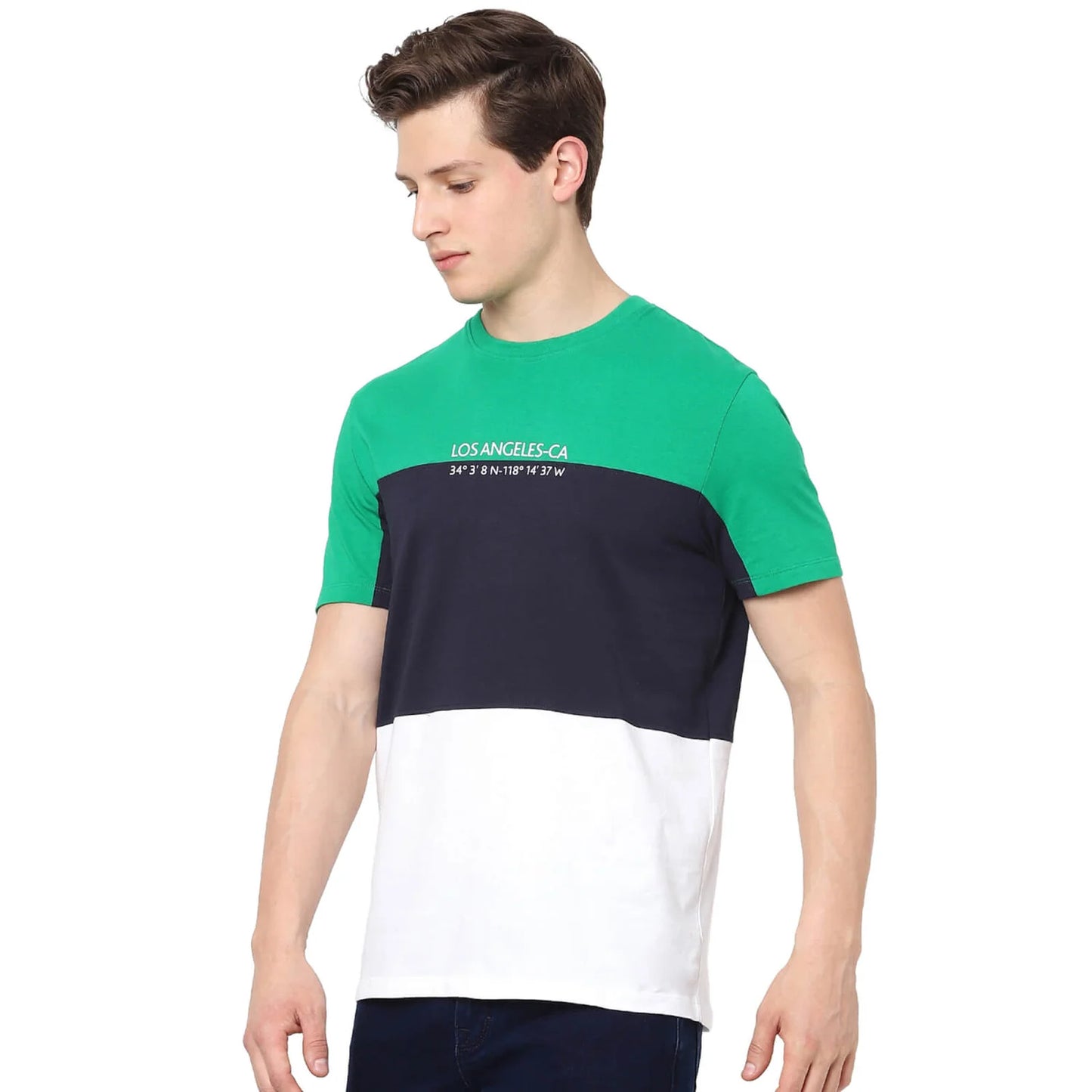 Navy Blue Colourblock Cotton T-shirt