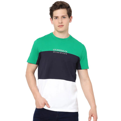 Navy Blue Colourblock Cotton T-shirt