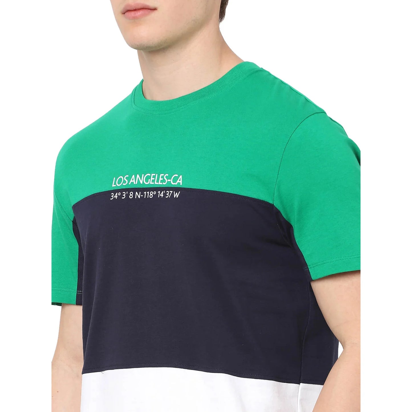 Navy Blue Colourblock Cotton T-shirt