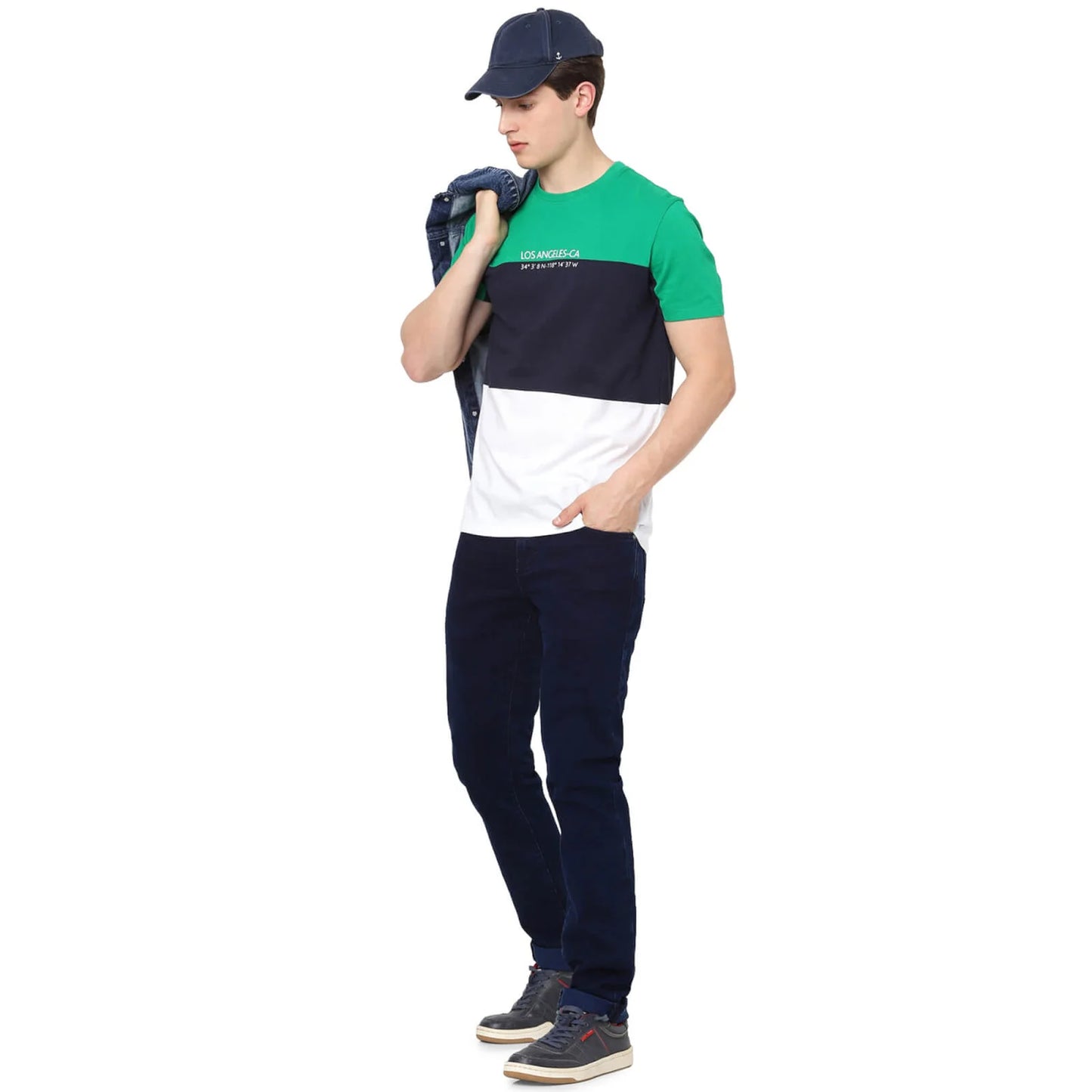 Navy Blue Colourblock Cotton T-shirt