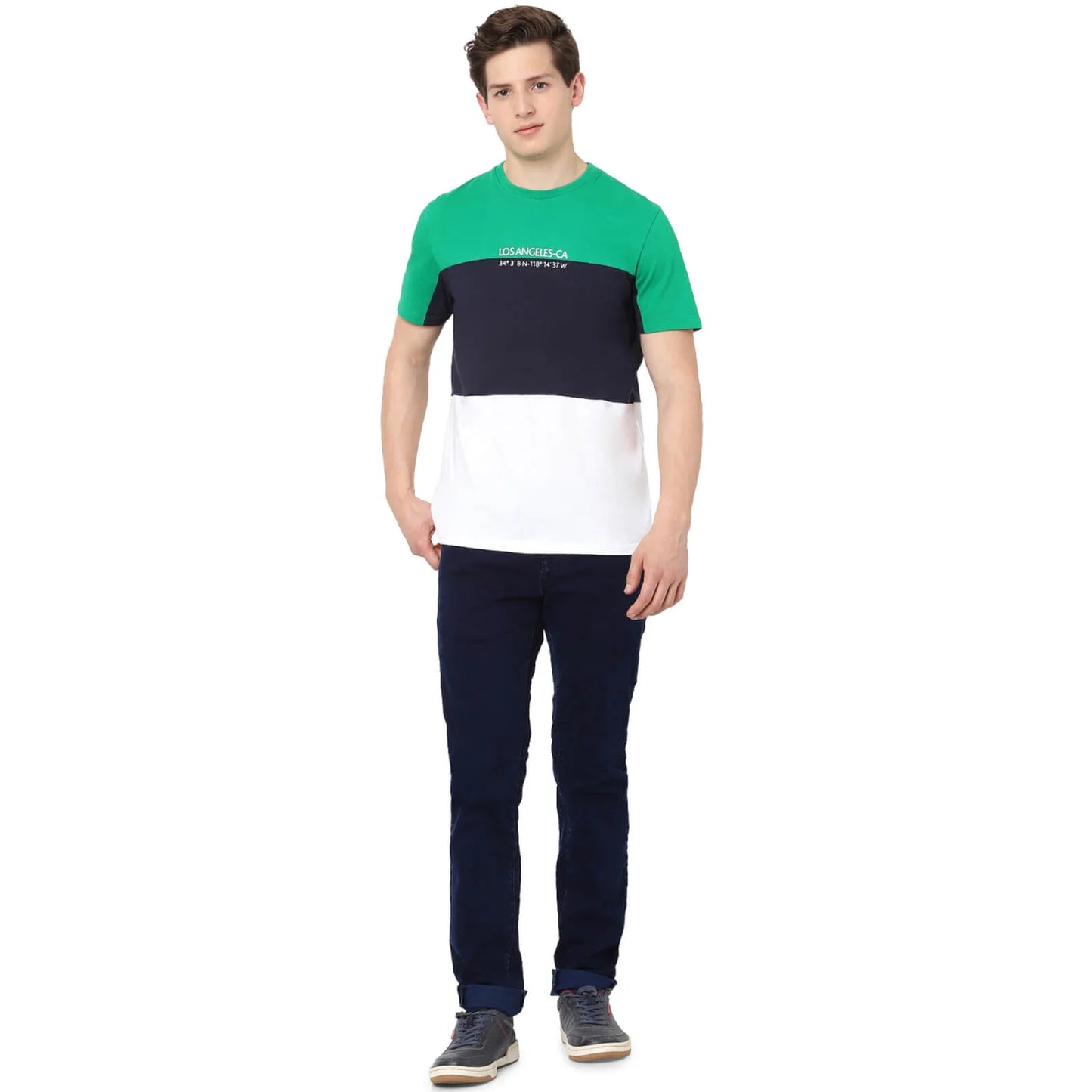 Navy Blue Colourblock Cotton T-shirt