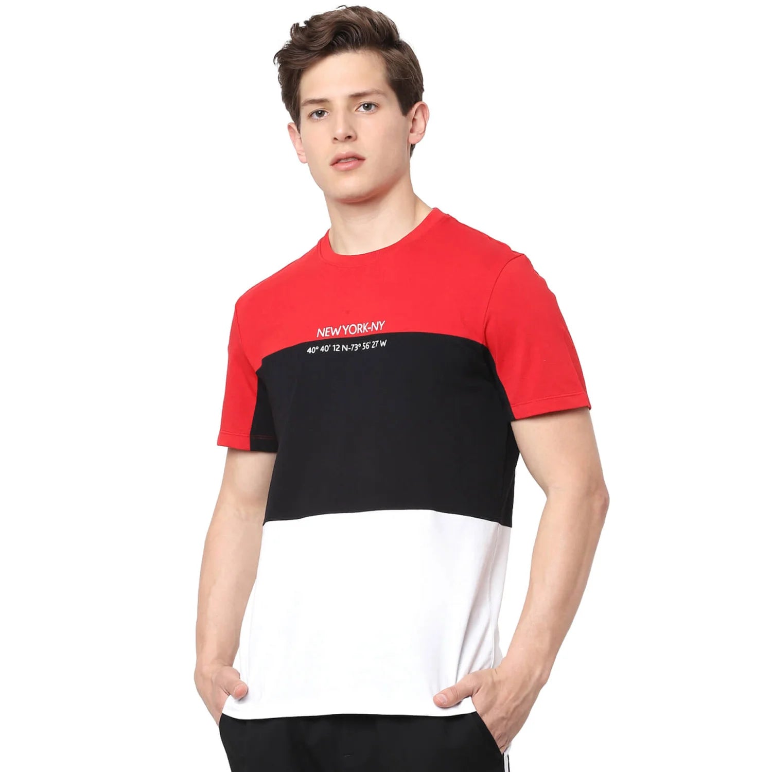 Red Colourblock Cotton T-shirt