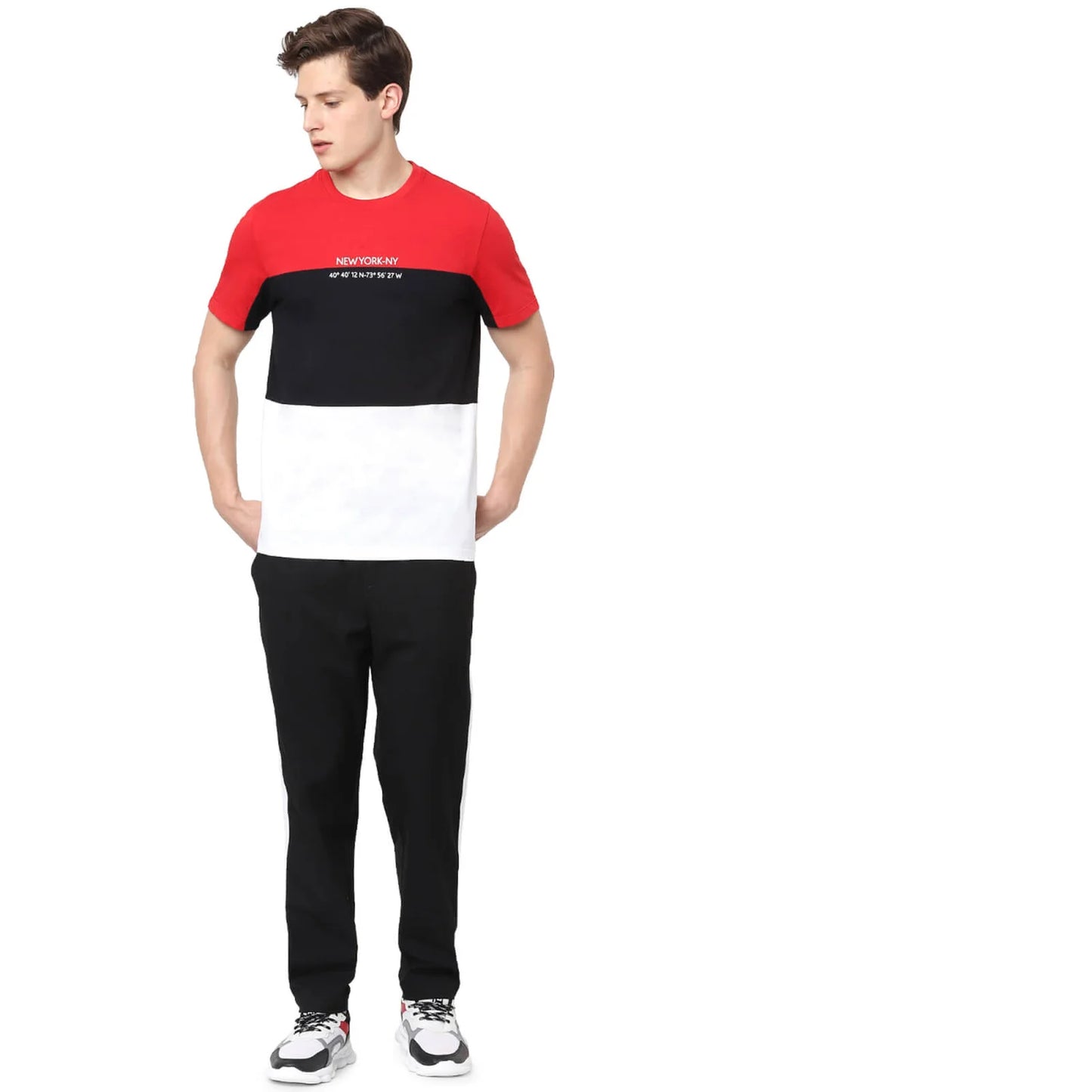 Red Colourblock Cotton T-shirt