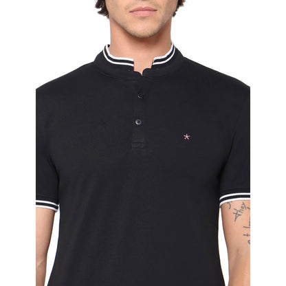 Black Solid Cotton Blend Polo