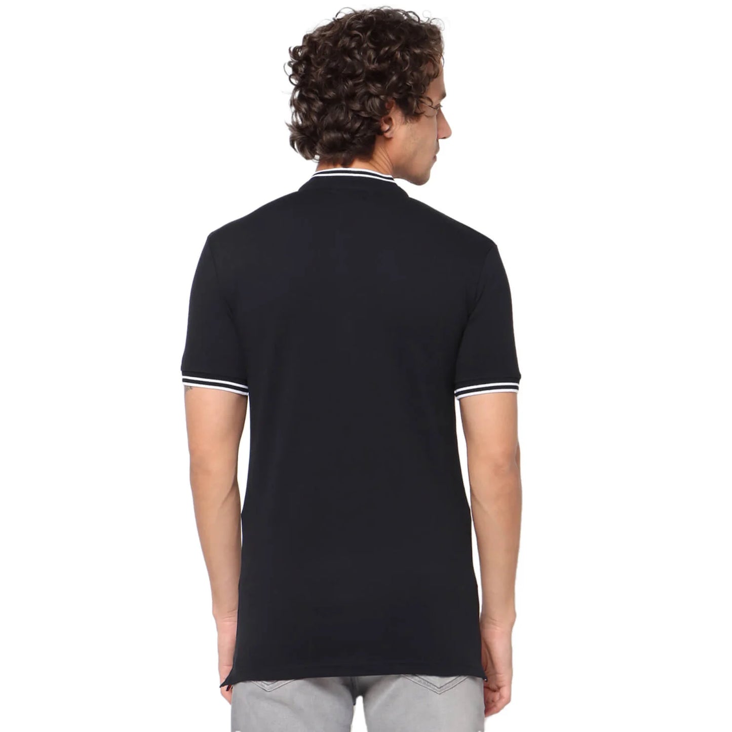 Black Solid Cotton Blend Polo