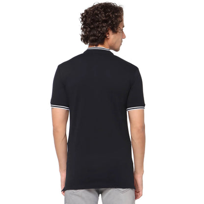 Black Solid Cotton Blend Polo