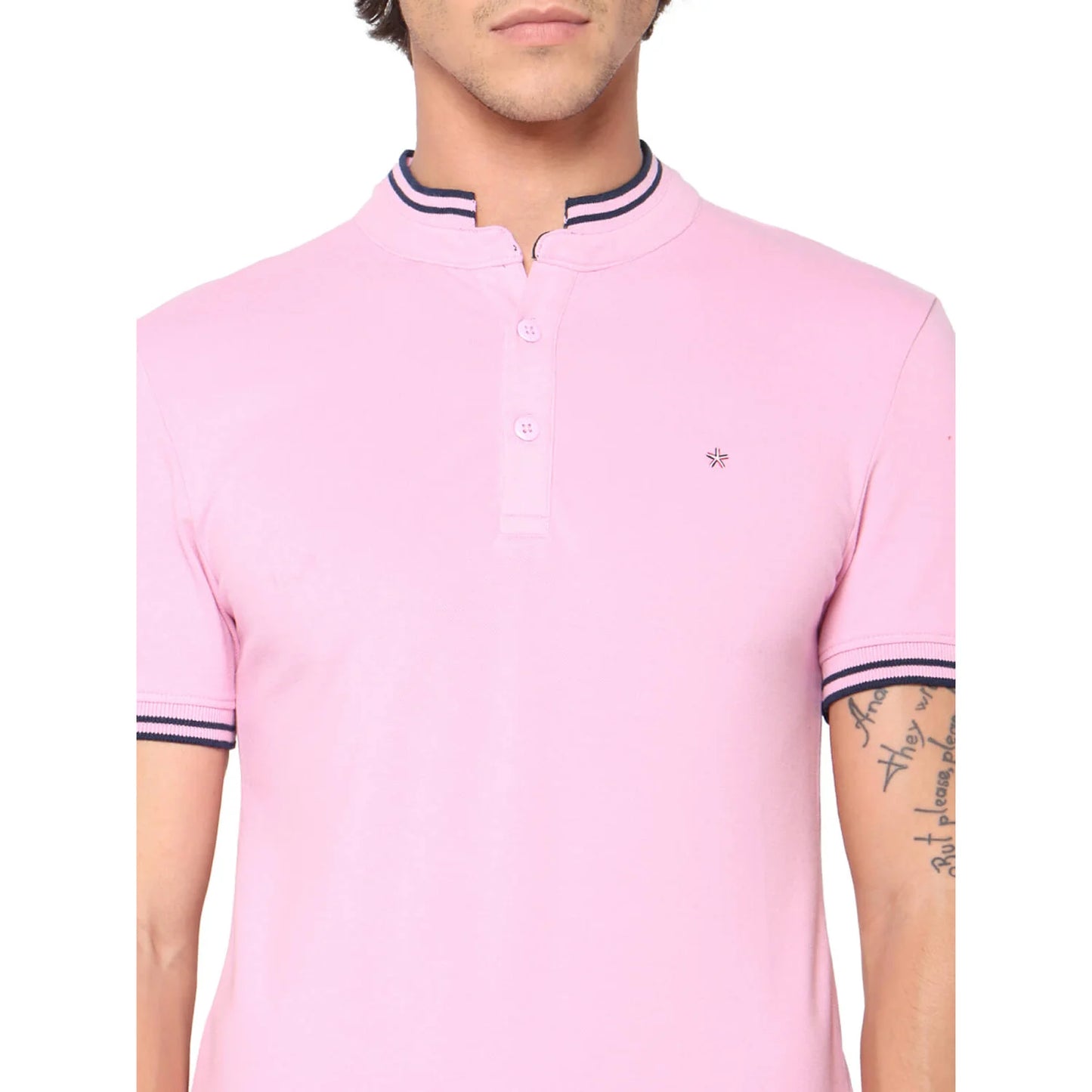 Pink Solid Cotton Blend Polo