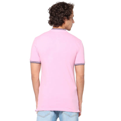 Pink Solid Cotton Blend Polo