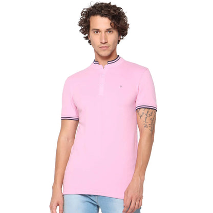 Pink Solid Cotton Blend Polo