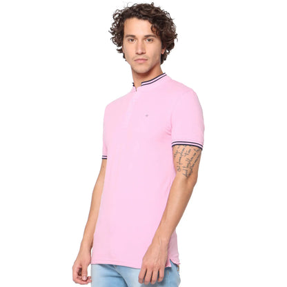 Pink Solid Cotton Blend Polo