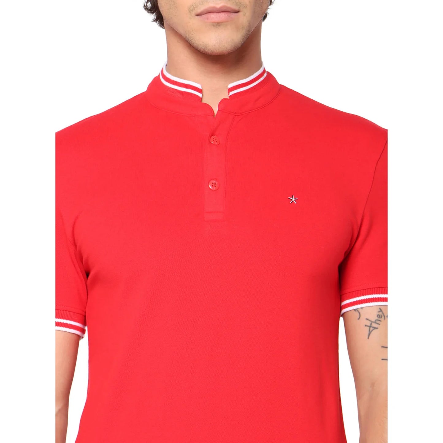 Red Solid Cotton Blend Polo