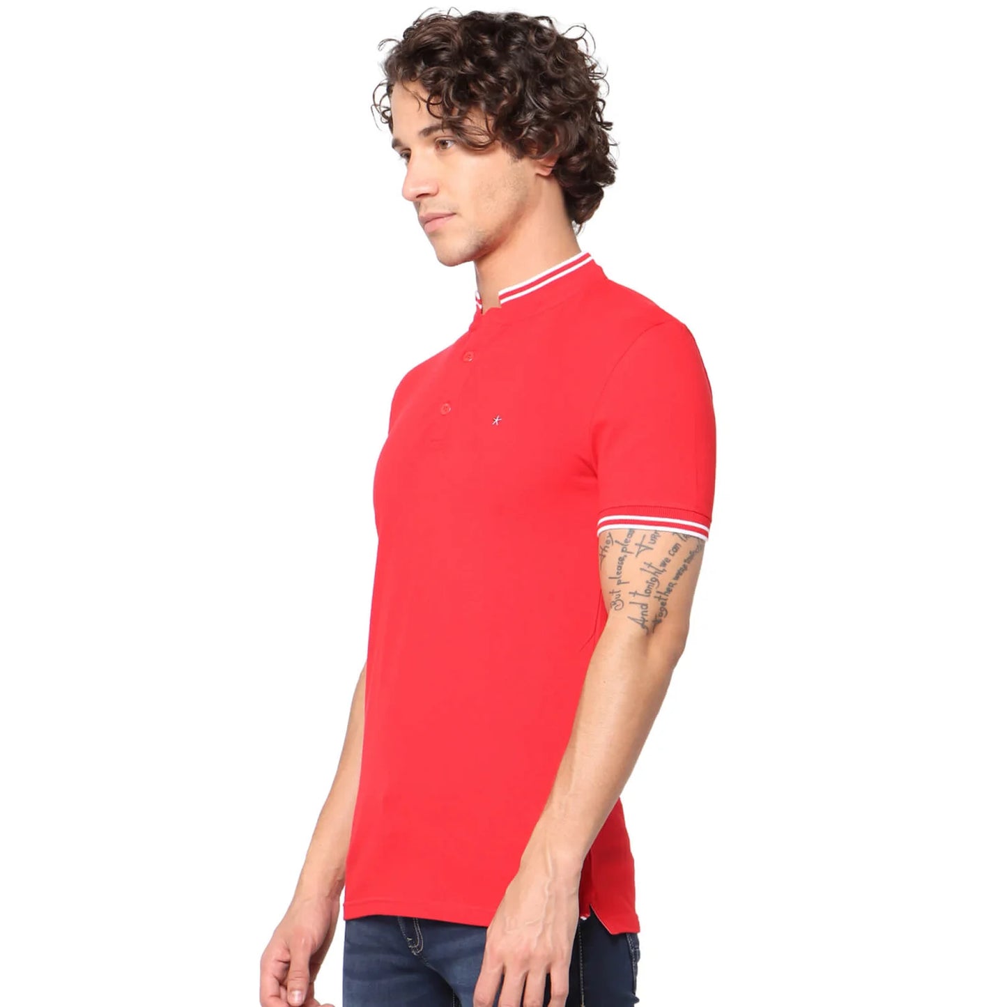 Red Solid Cotton Blend Polo