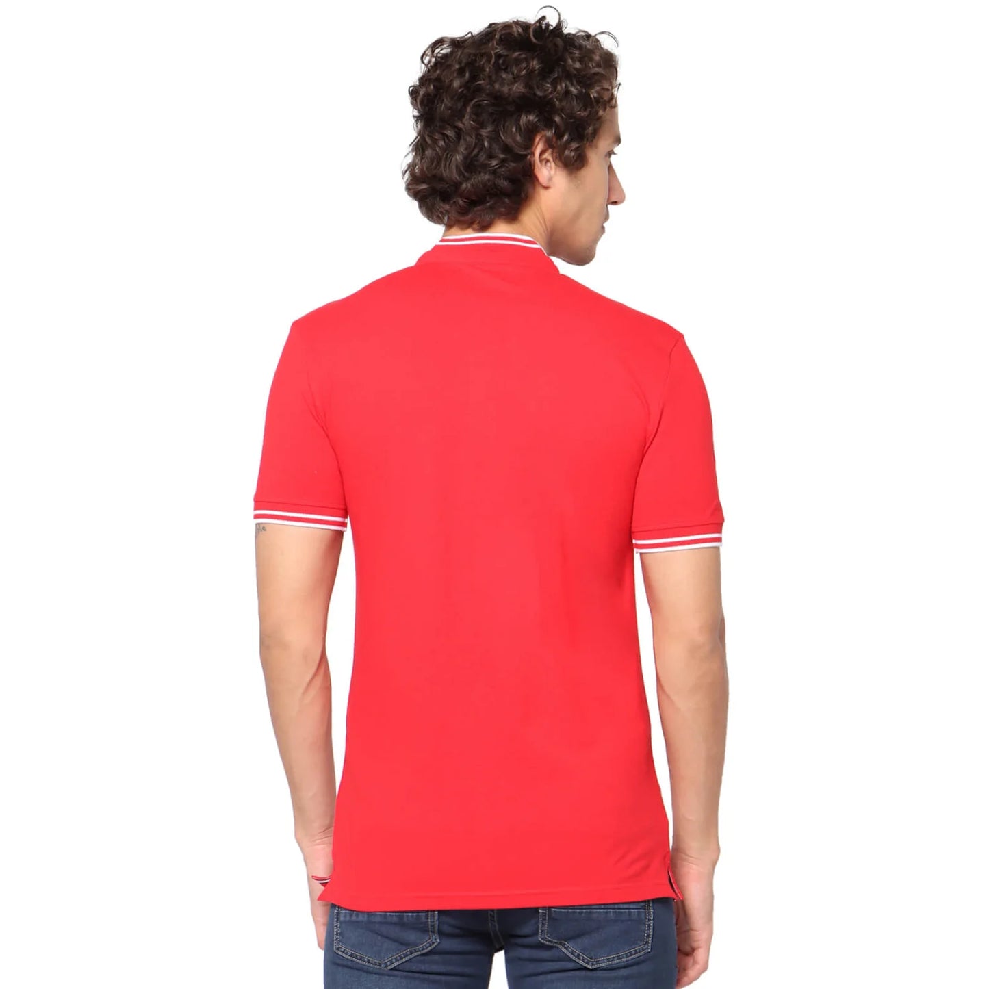 Red Solid Cotton Blend Polo