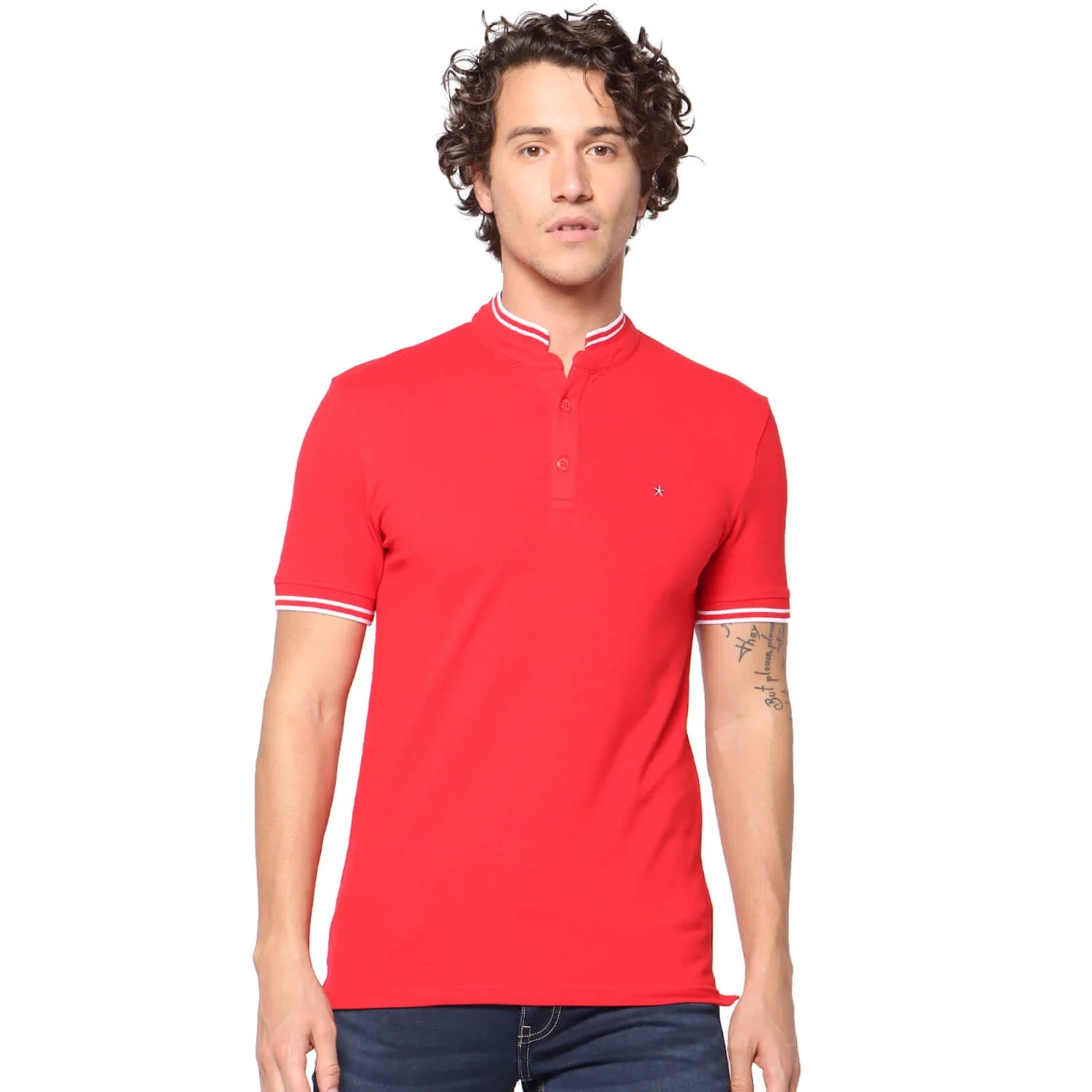 Red Solid Cotton Blend Polo