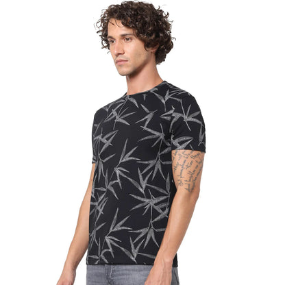 Black Floral Cotton T-shirt