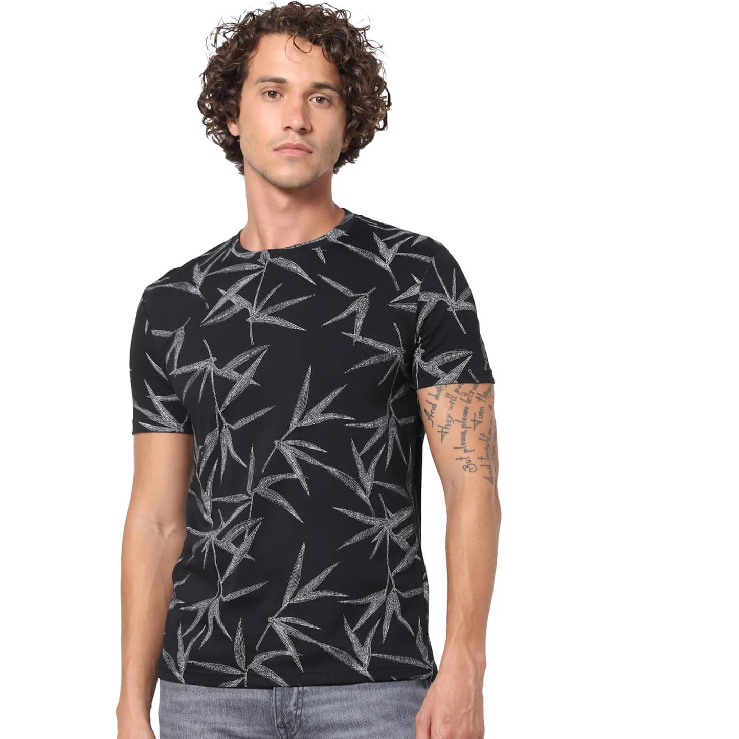 Black Floral Cotton T-shirt