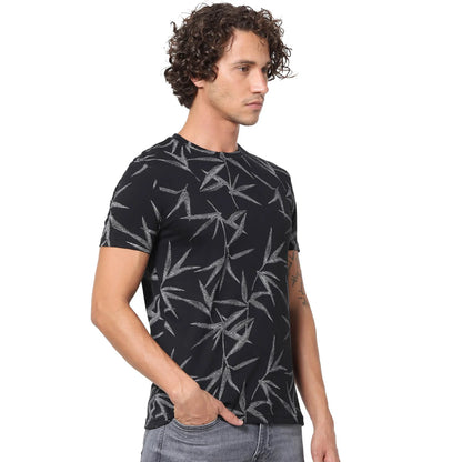 Black Floral Cotton T-shirt