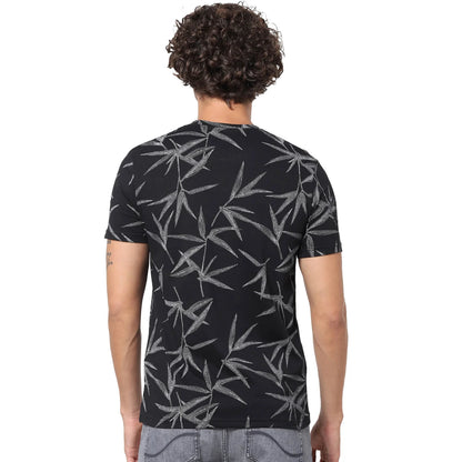 Black Floral Cotton T-shirt