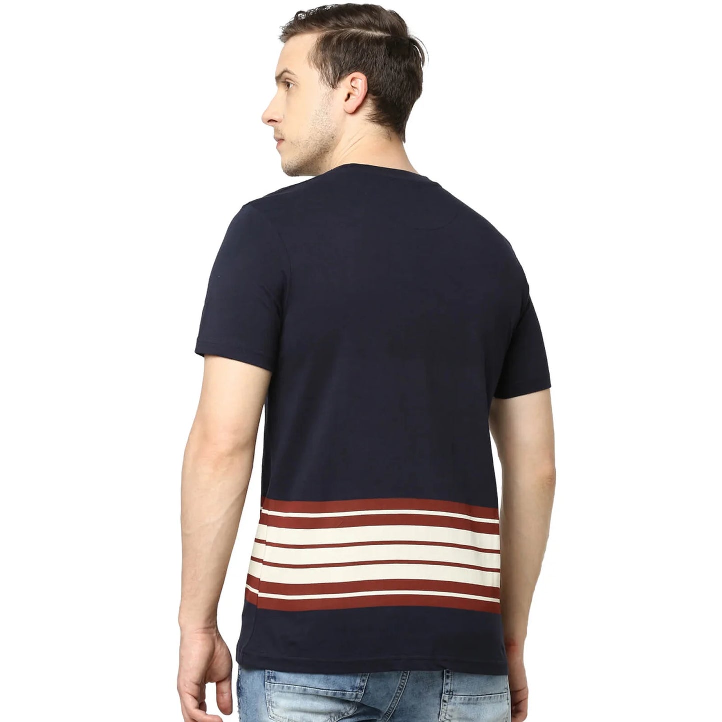 Navy Blue Colourblock Cotton T-shirt