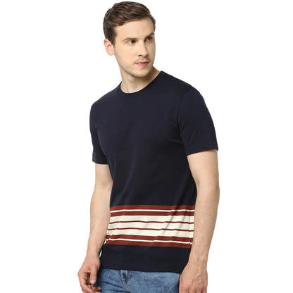 Navy Blue Colourblock Cotton T-shirt