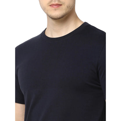 Navy Blue Colourblock Cotton T-shirt