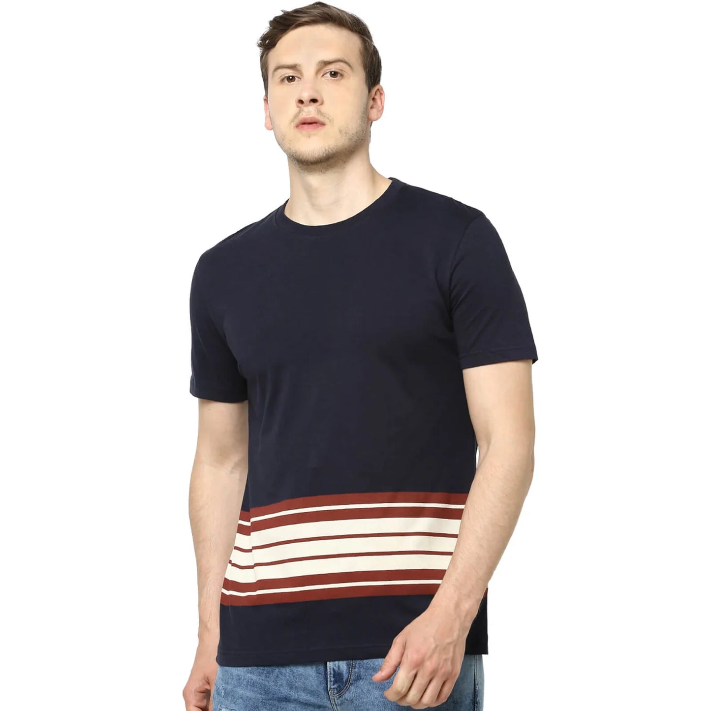 Navy Blue Colourblock Cotton T-shirt