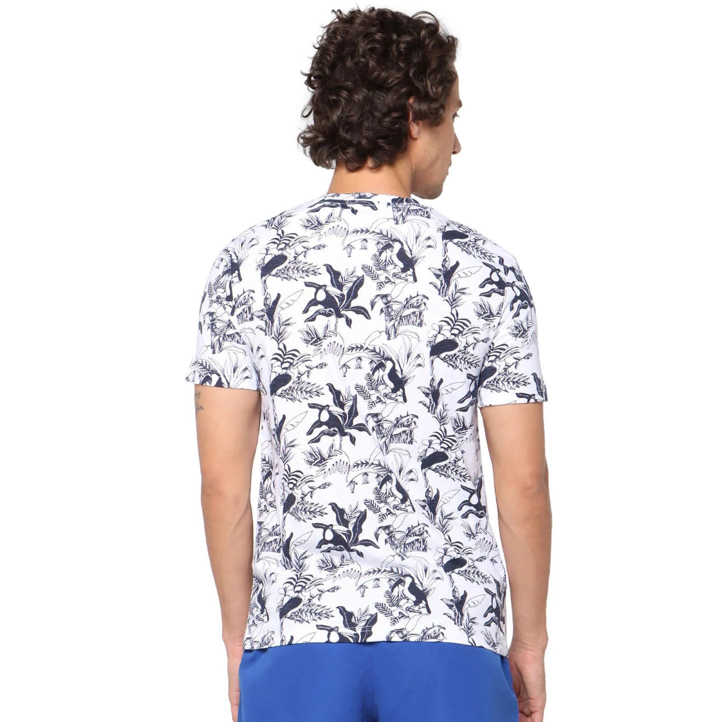 Navy Blue Floral Cotton T-shirt