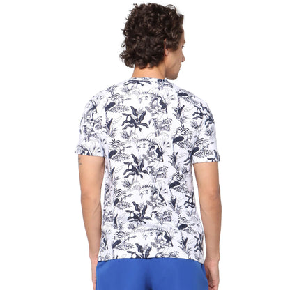 Navy Blue Floral Cotton T-shirt