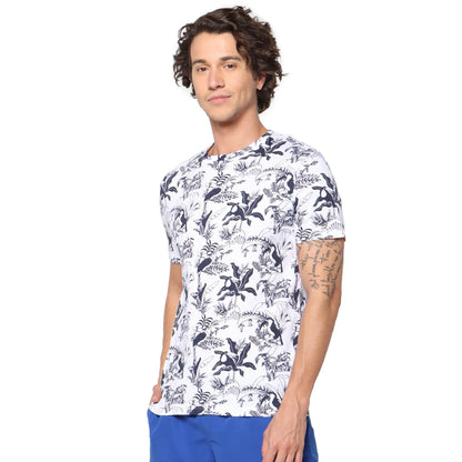 Navy Blue Floral Cotton T-shirt