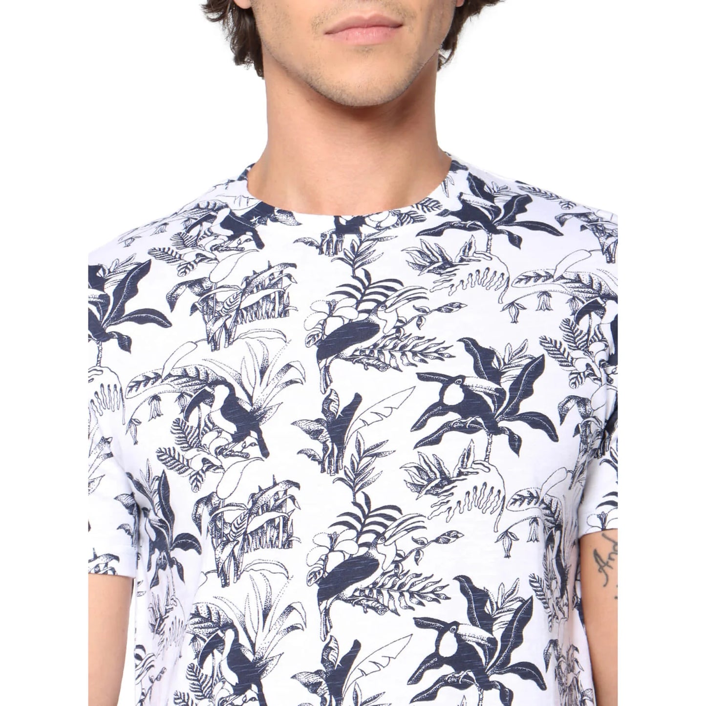 Navy Blue Floral Cotton T-shirt