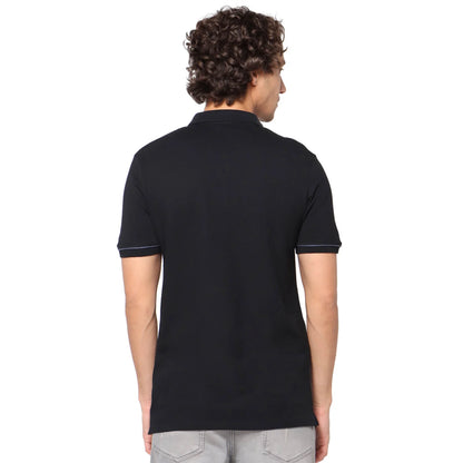 Black Solid Cotton Polo