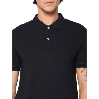 Black Solid Cotton Polo